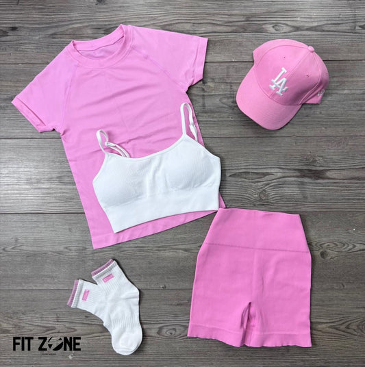 TOTAL LOOK TRIO ROSA Y CAFÉ