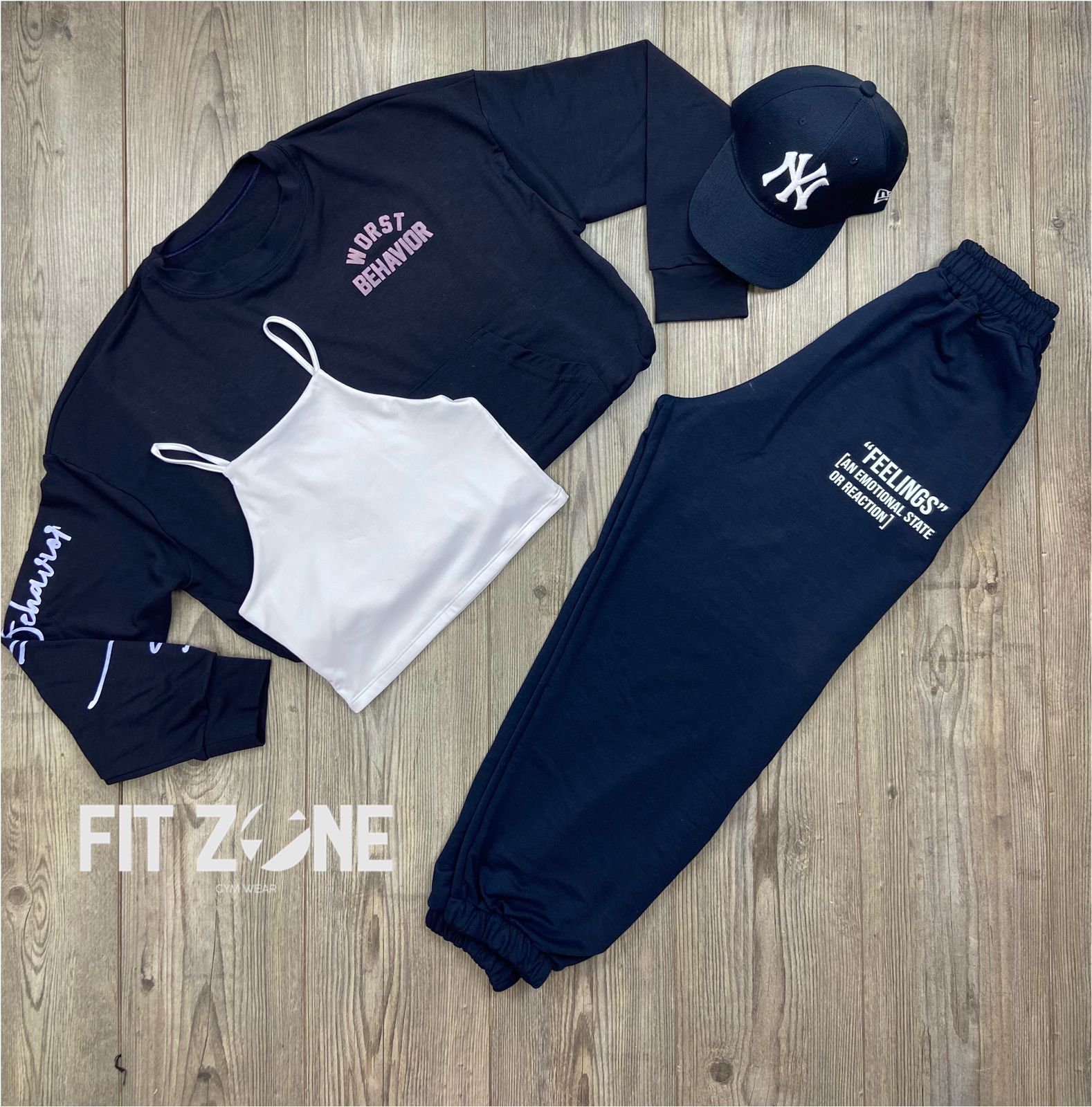 Trio basic joggers + top + buzo navy