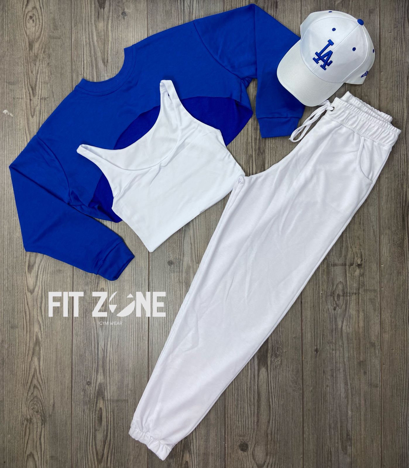 Trio basic joggers + top o body + buzo azul rey