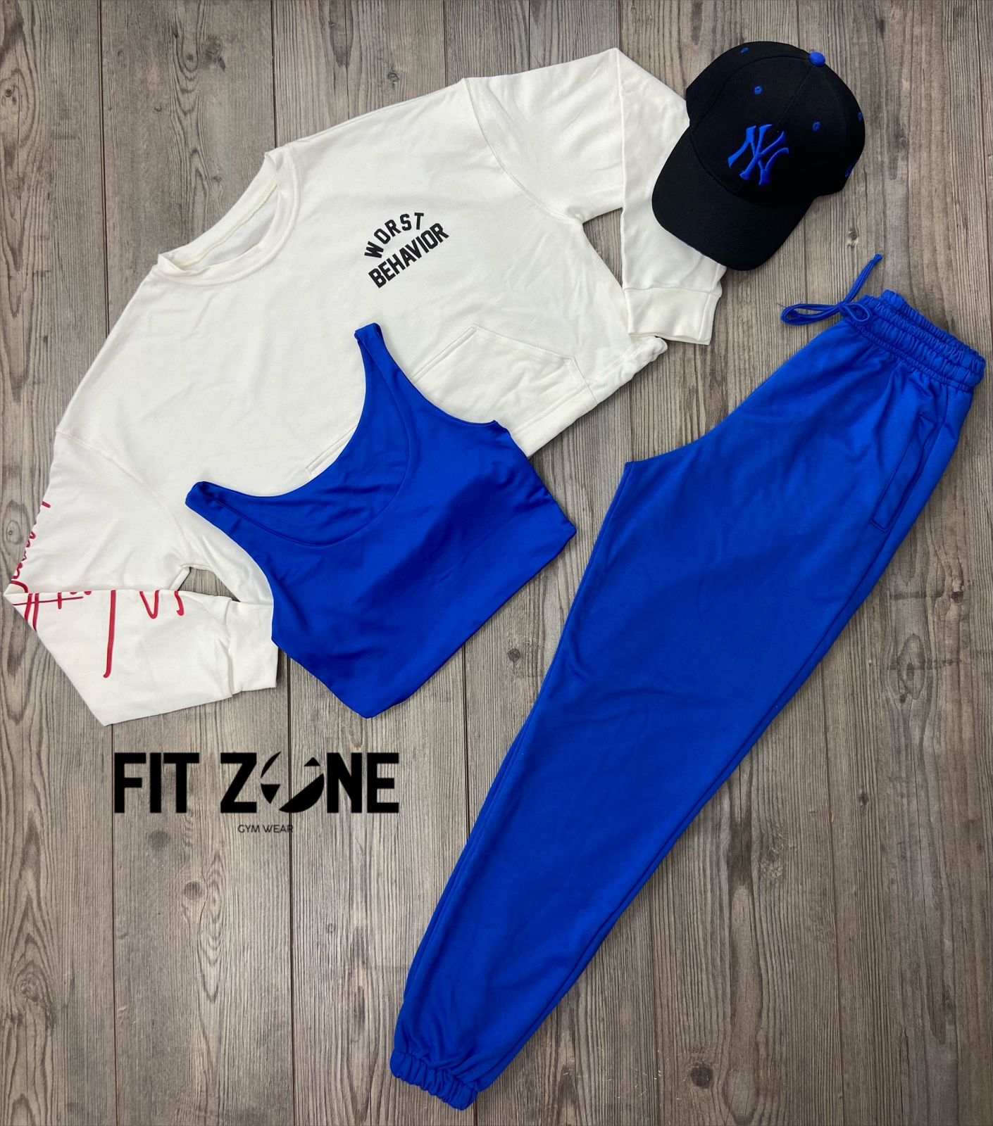 Trio basic joggers + top o body + buzo cordon blanco