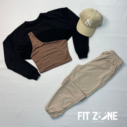 TOTAL LOOK CROP+JOGGER DE ALGODÓN+ BUZO MANGUITO