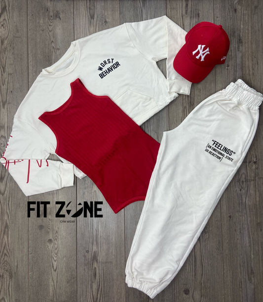 Trio basic joggers + top o body + buzo cordon blanco