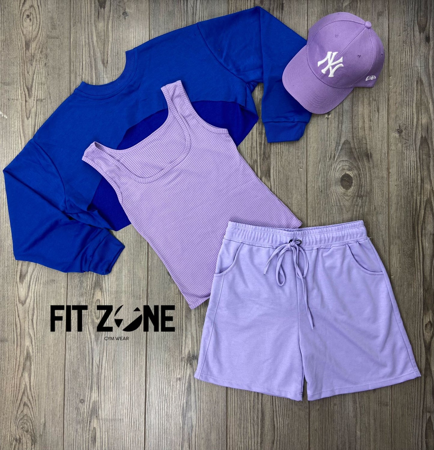 Trio basic short + top o body + buzo manguitos azul rey