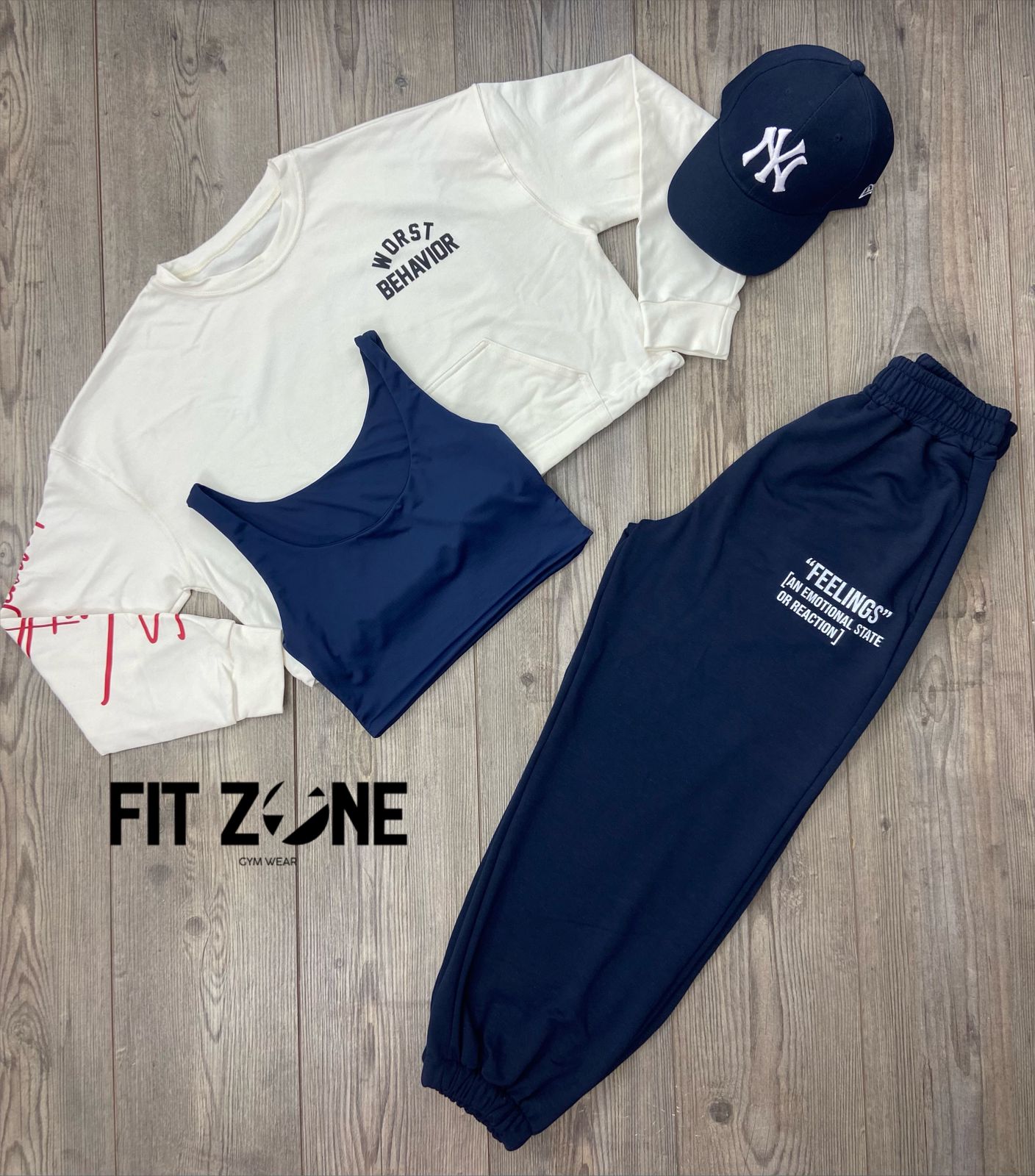 Trio basic joggers + top o body + buzo cordon blanco