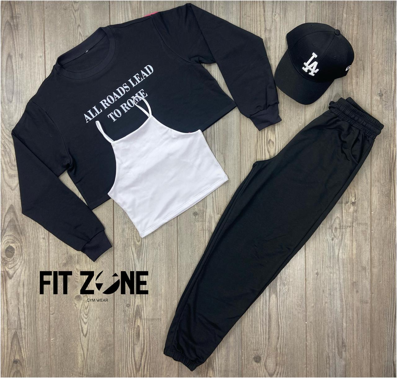 Trio basic joggers + top + buzo all roads to rome