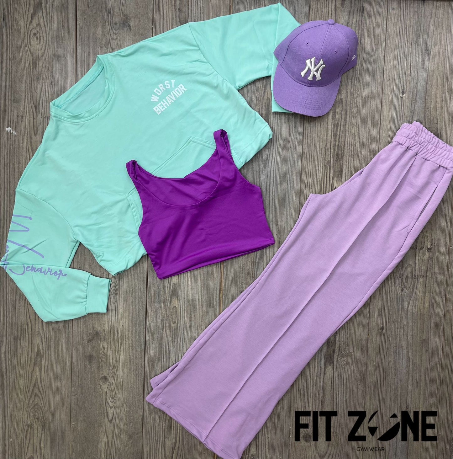 Trio basic joggers + top o body + buzo menta