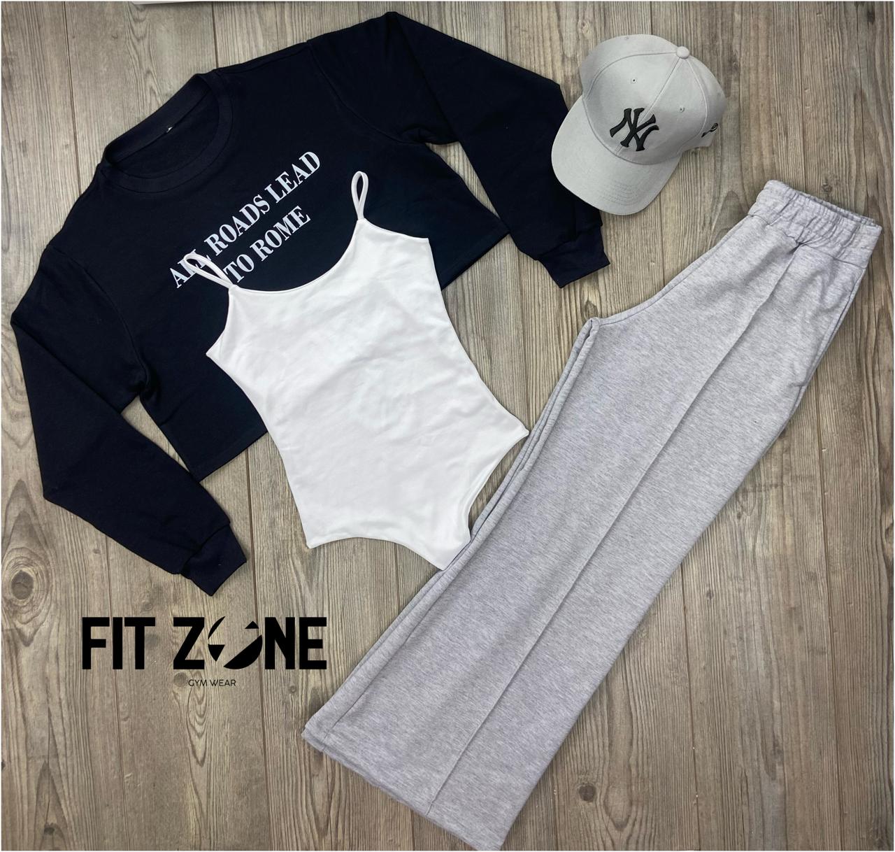 Trio basic joggers + top + buzo all roads to rome