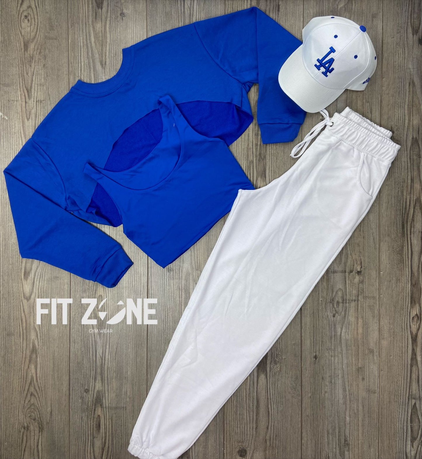 Trio basic joggers + top o body + buzo azul rey