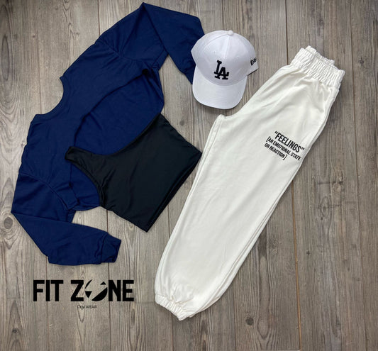 Trio basic joggers + top o body + buzo manguito navy