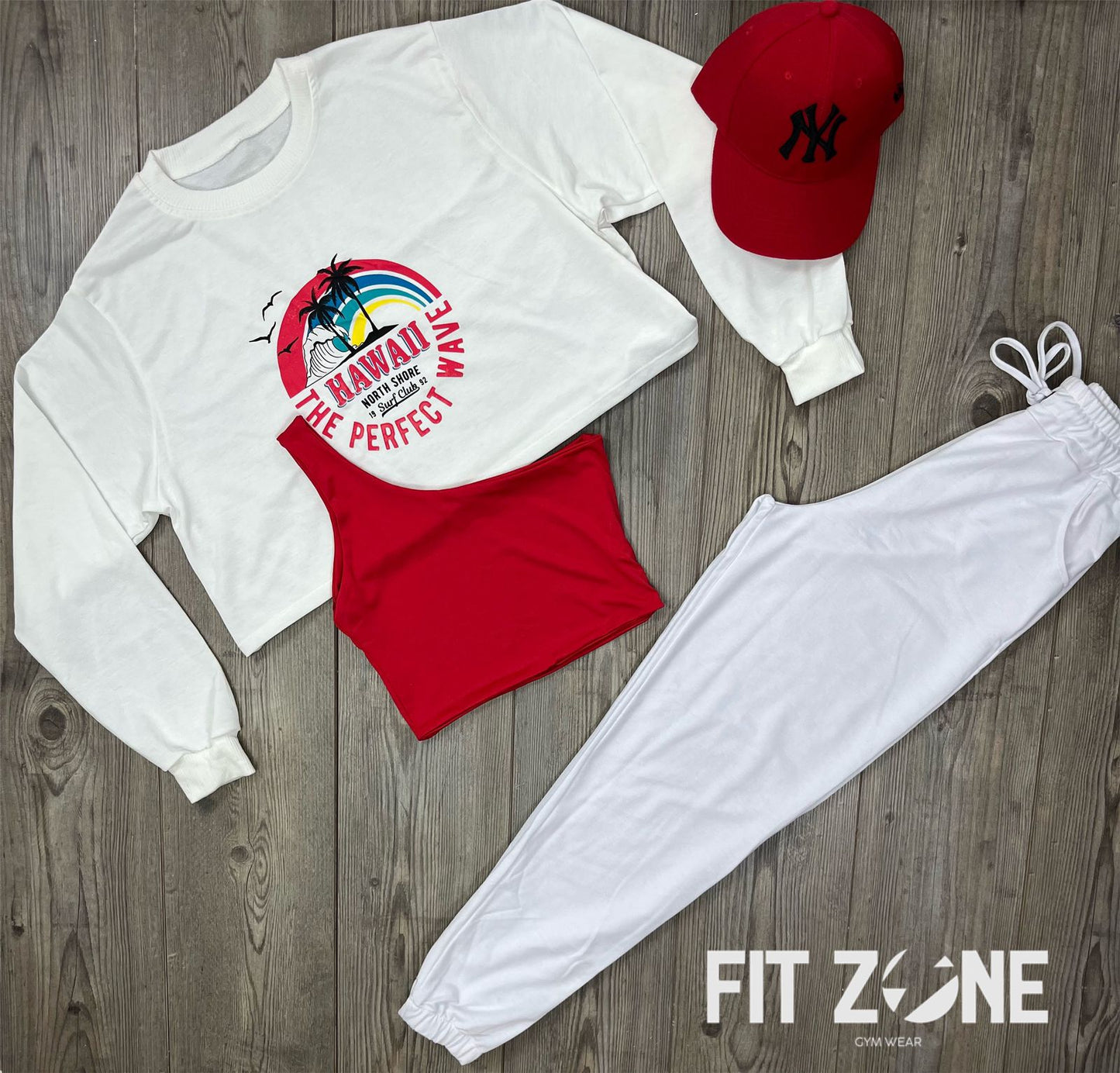 Trio basic joggers + top + buzo hawaii