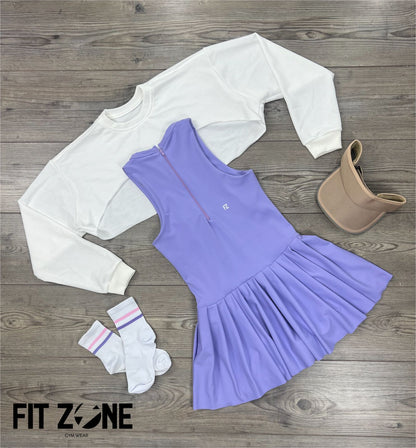 TOTAL LOOK VESTIDO OVERSET Y BUZO MANGUITO