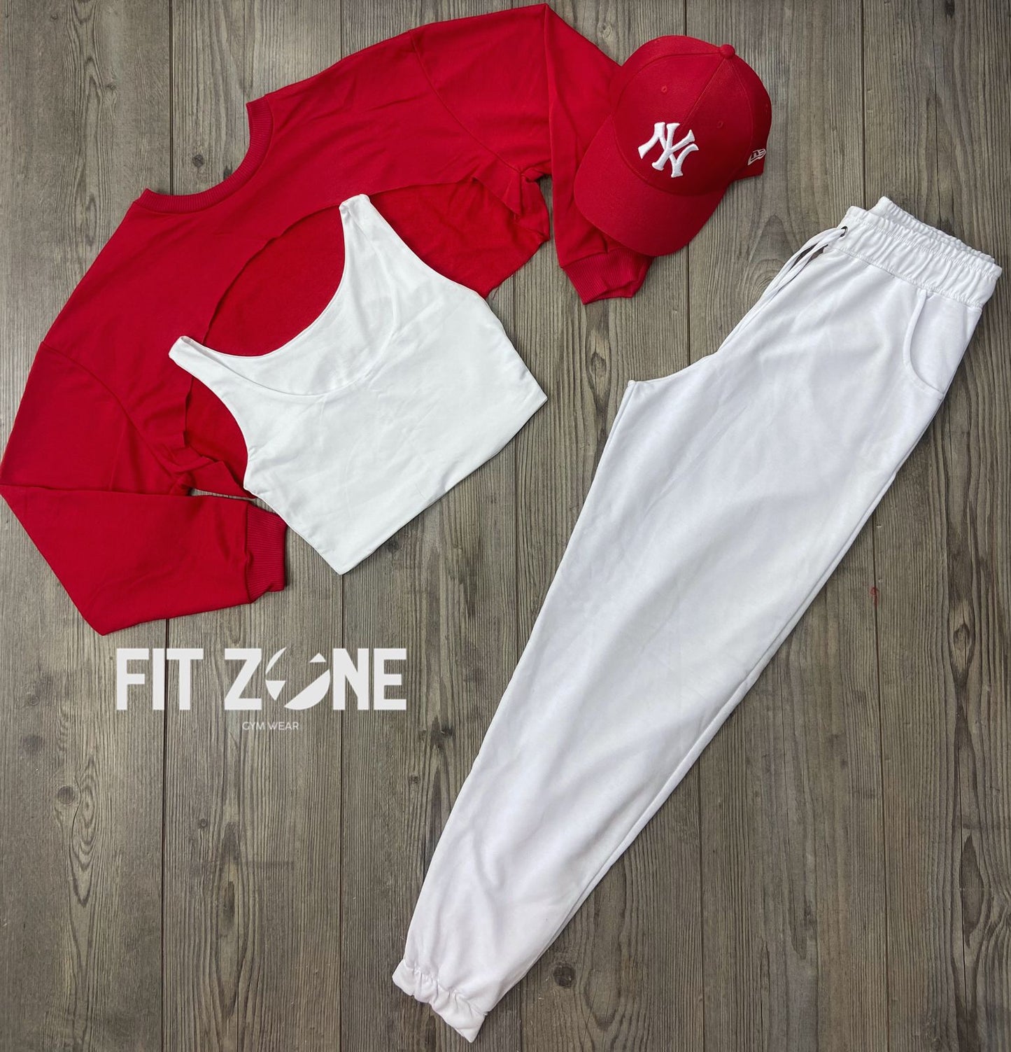 Trio basic joggers + top o body + buzo rojo