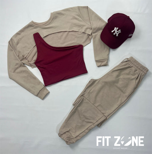 TOTAL LOOK CROP+JOGGER DE ALGODÓN+ BUZO MANGUITO