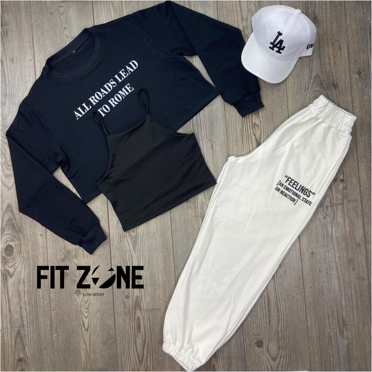 Trio basic joggers + top + buzo all roads to rome