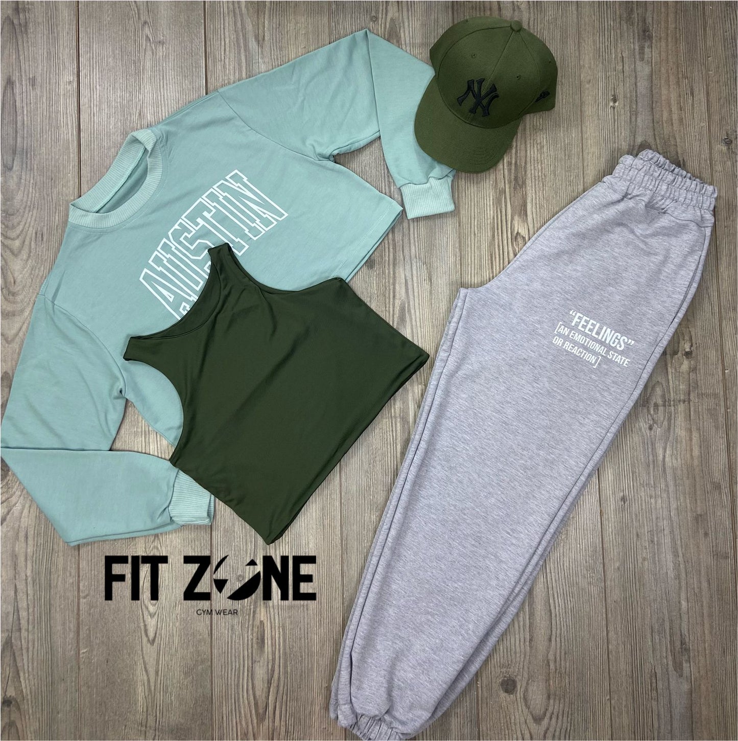 Trio basic joggers + top + buzo austin