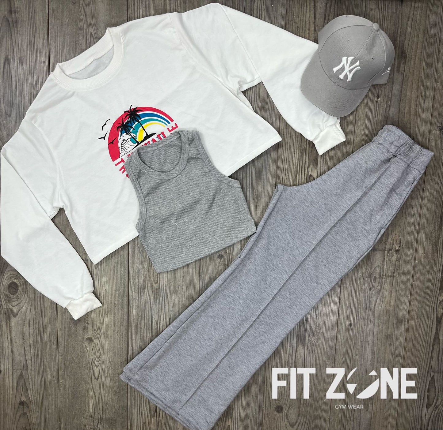 Trio basic joggers + top + buzo hawaii