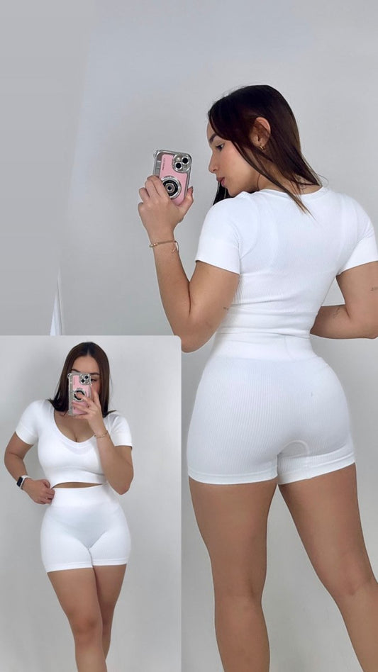 Sets de short blanco acanalado - Fitzone_ctg