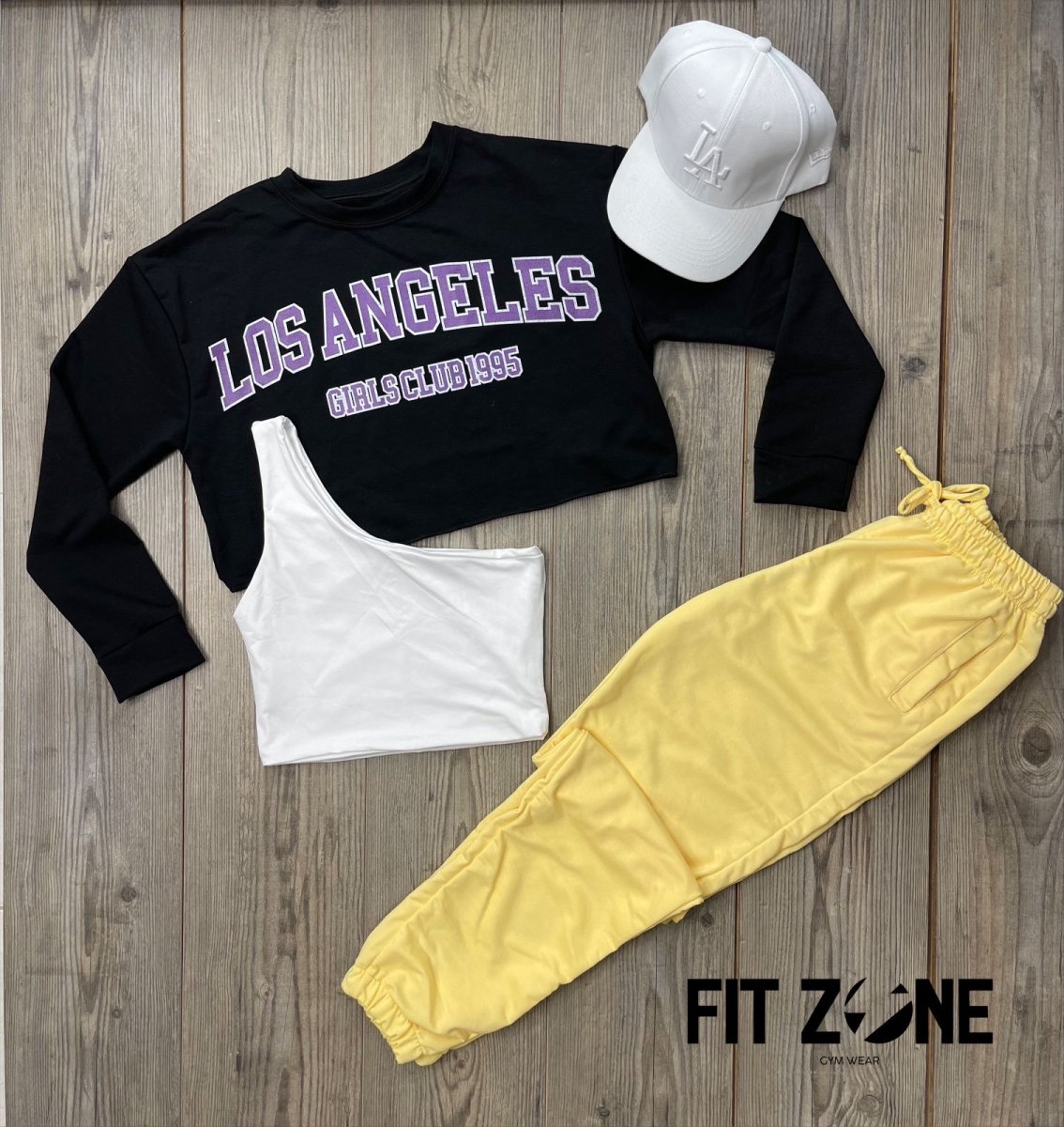 Trío basic joggers + body o T-shirt + buzo los angeles negro - Fitzone_ctg