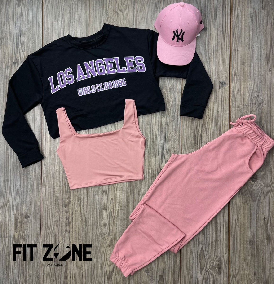 Trío basic joggers + body o T-shirt + buzo los angeles negro - Fitzone_ctg