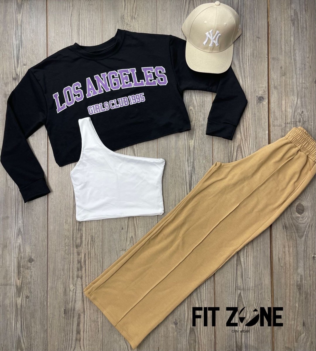 Trío basic joggers + body o T-shirt + buzo los angeles negro - Fitzone_ctg