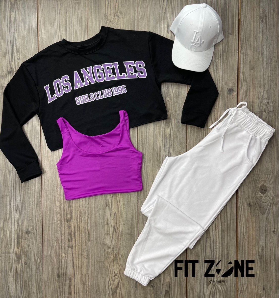 Trío basic joggers + body o T-shirt + buzo los angeles negro - Fitzone_ctg