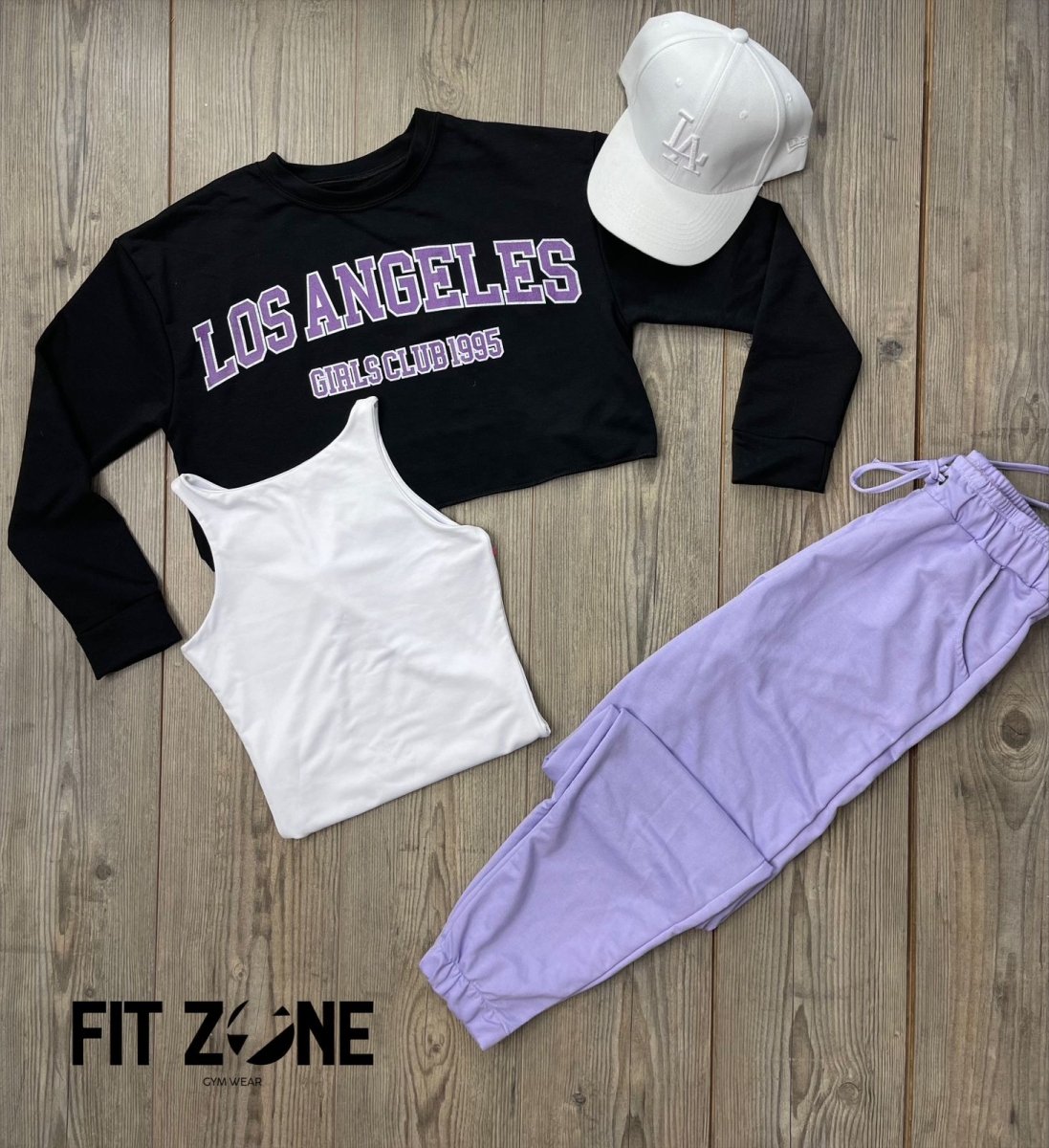 Trío basic joggers + body o T-shirt + buzo los angeles negro - Fitzone_ctg