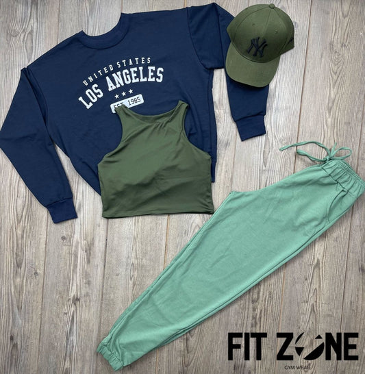 Trio basic joggers clasic+ top + buzo los angeles navy - Fitzone_ctg