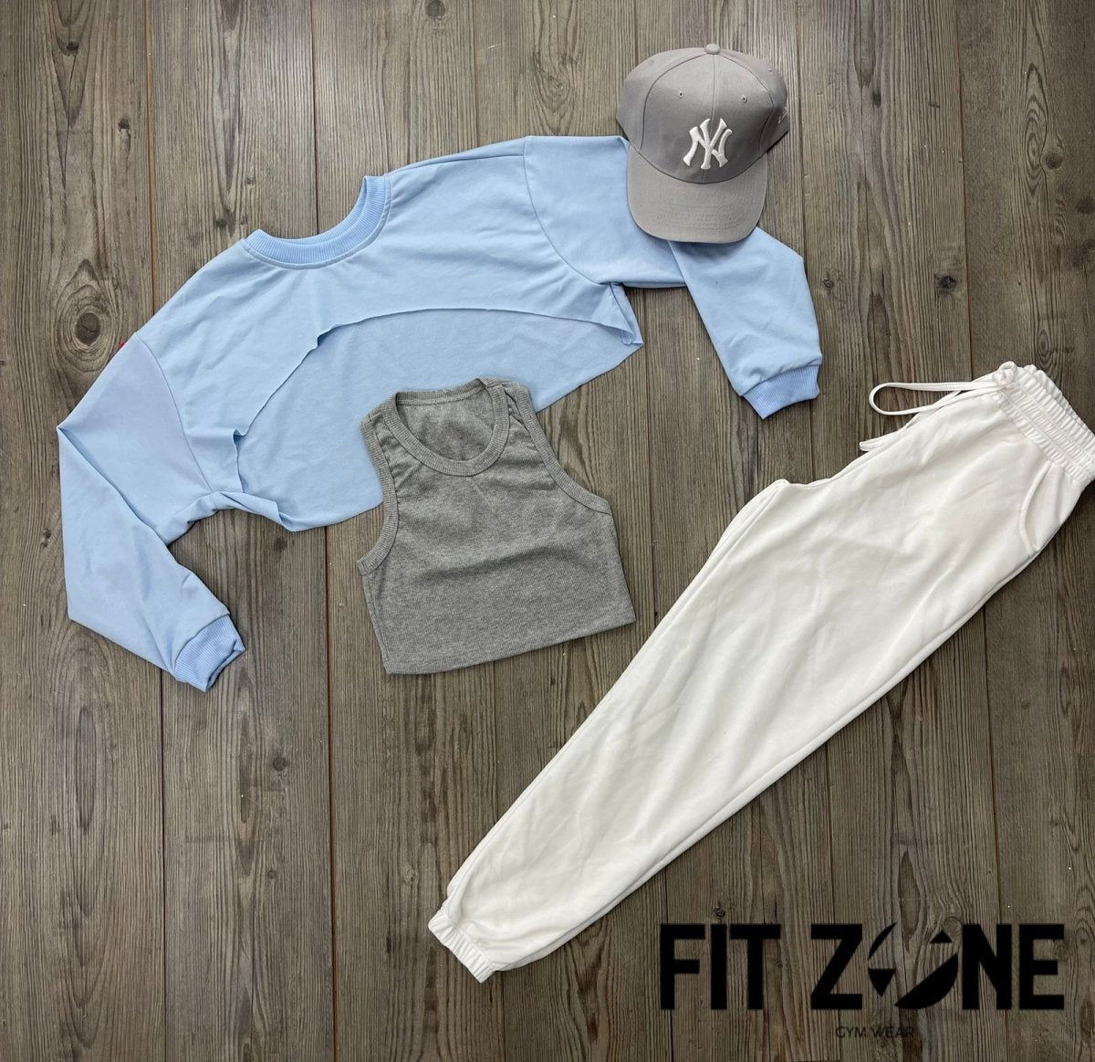 Trio basic joggers + top + buzo baby blue - Fitzone_ctg
