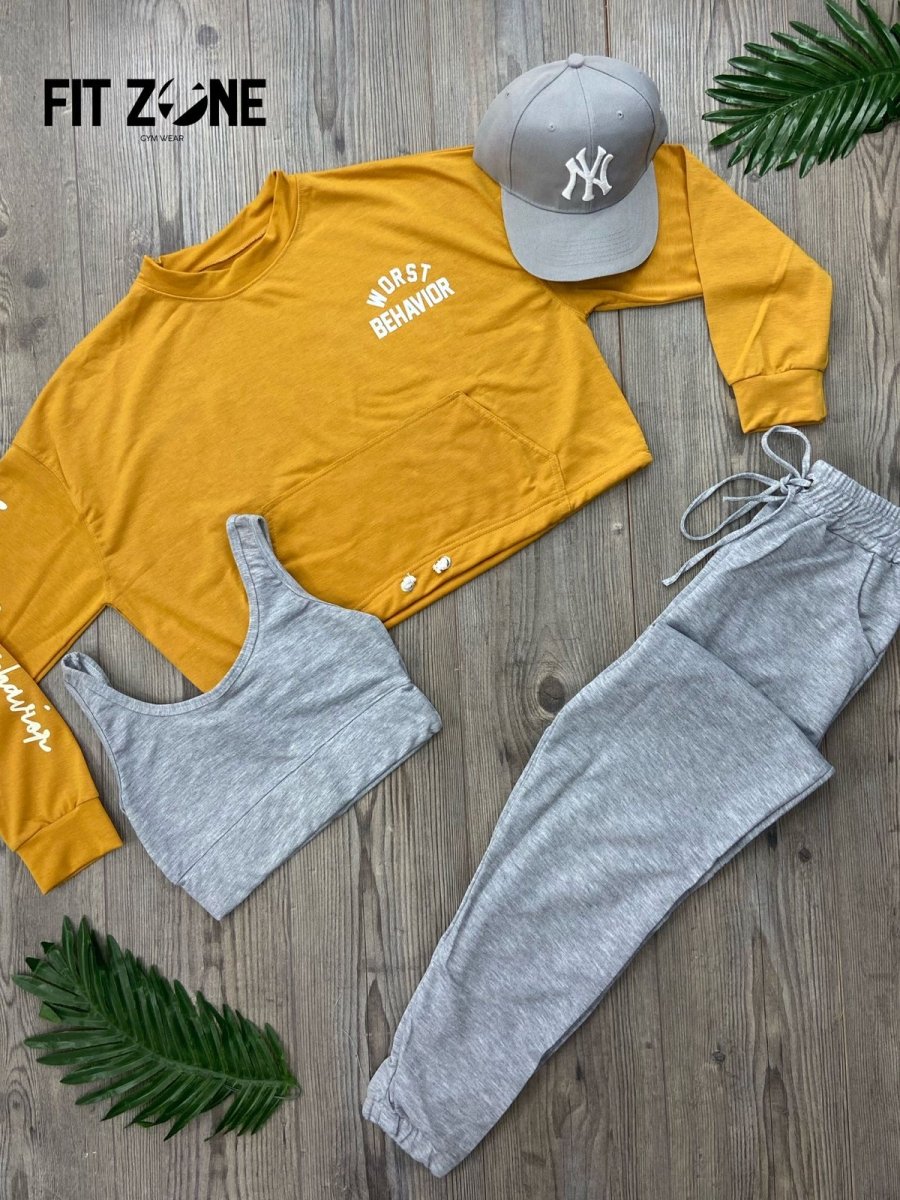 Trio basic joggers + top + buzo cúrcuma - Fitzone_ctg