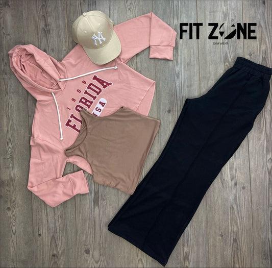 Trío basic joggers + top + buzo florida palo de rosa - Fitzone_ctg