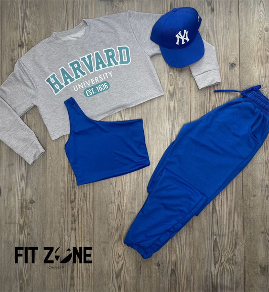 Trio basic joggers + top + buzo harvard gris lt verde menta - Fitzone_ctg