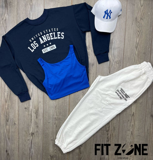 Trio basic joggers + top + buzo los angeles navy - Fitzone_ctg