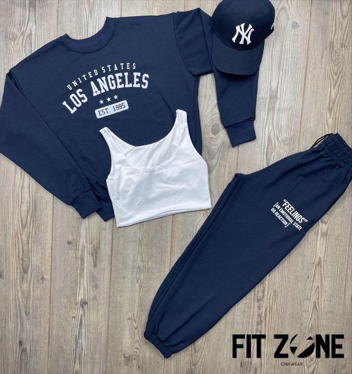 Trio basic joggers + top + buzo los angeles navy - Fitzone_ctg