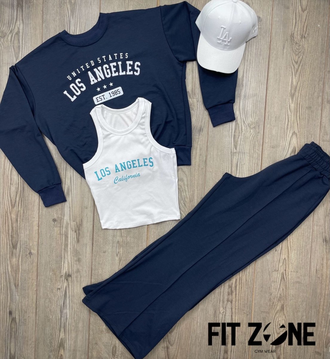 Trio basic joggers + top + buzo los angeles navy - Fitzone_ctg