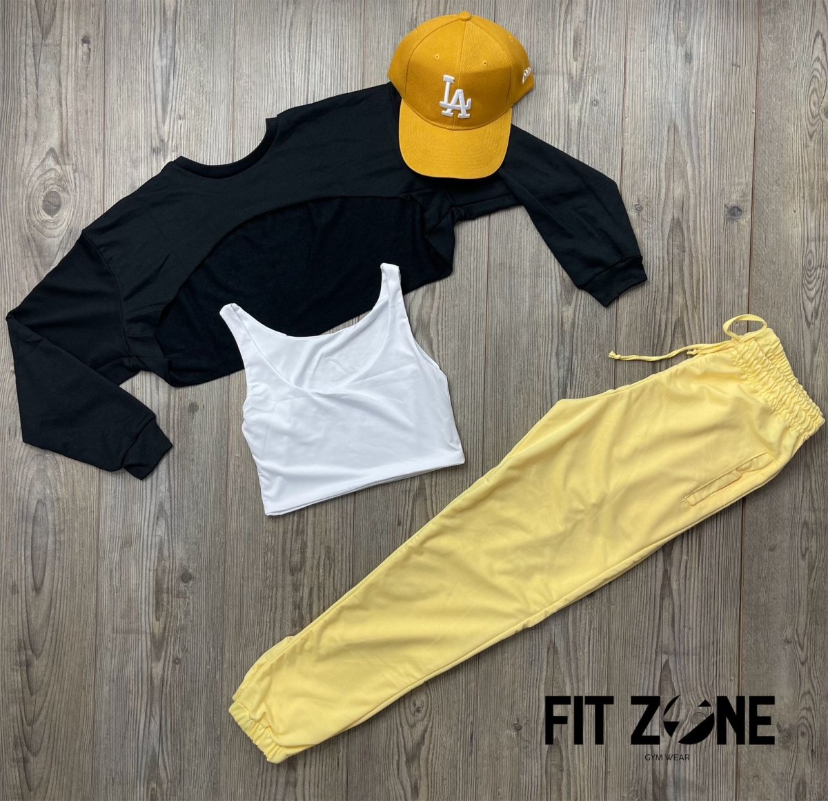 Trío basic joggers + top  + buzo manguito negro - Fitzone_ctg