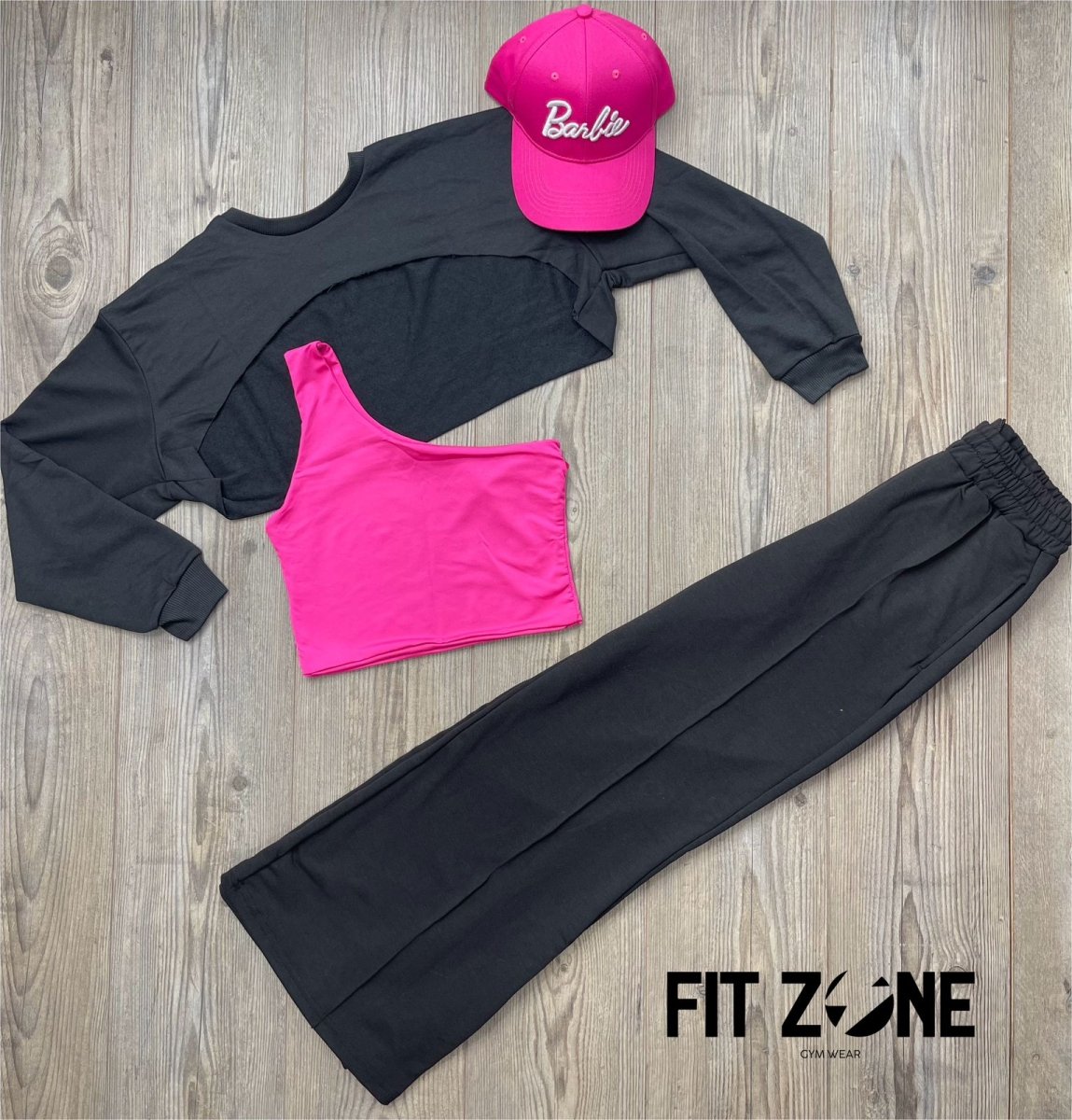 Trío basic joggers + top  + buzo manguito negro - Fitzone_ctg