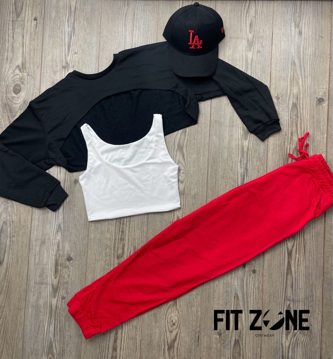 Trío basic joggers + top  + buzo manguito negro - Fitzone_ctg