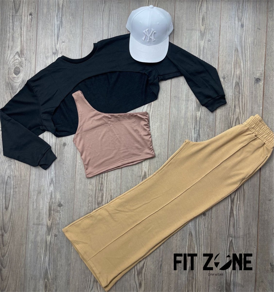 Trío basic joggers + top  + buzo manguito negro - Fitzone_ctg