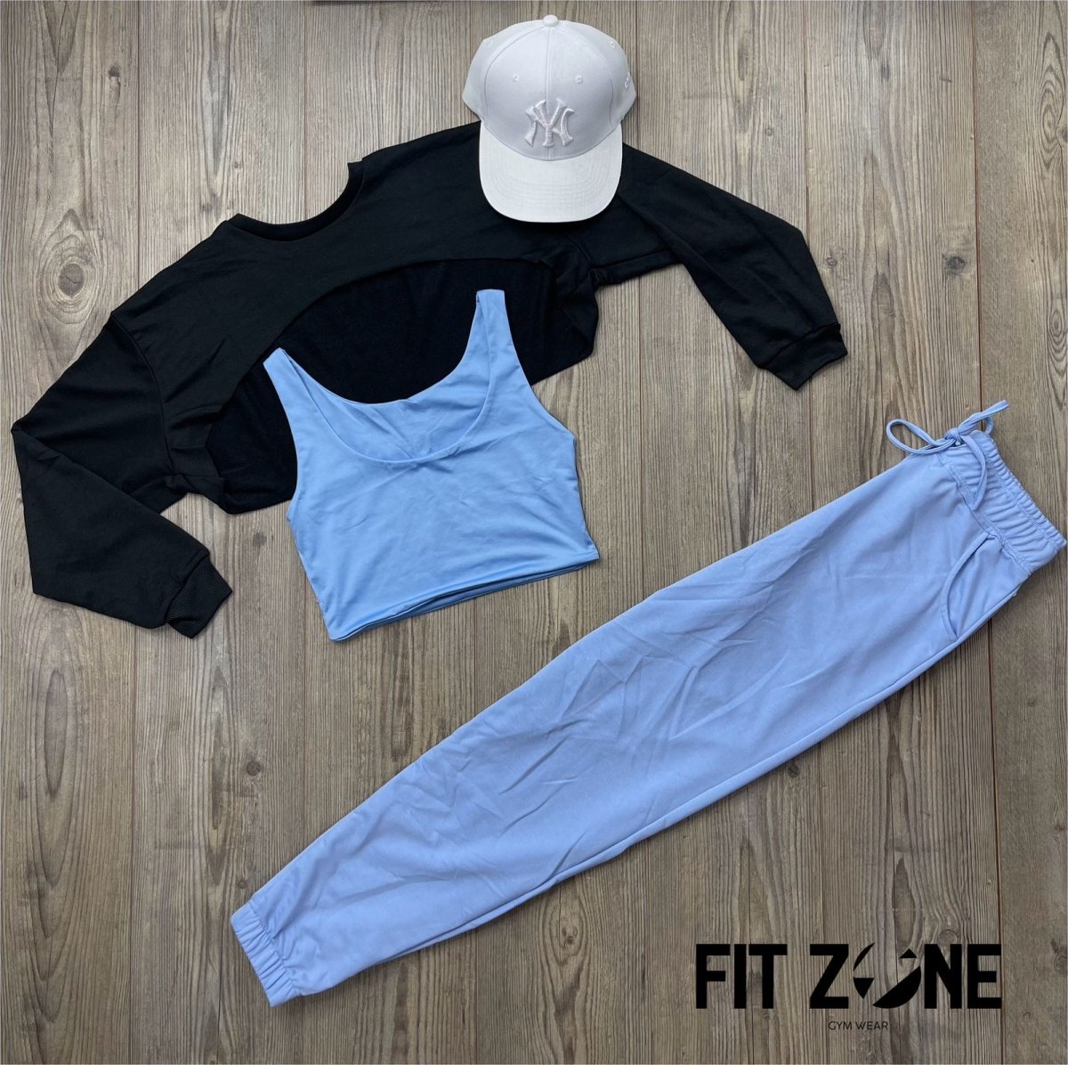 Trío basic joggers + top  + buzo manguito negro - Fitzone_ctg