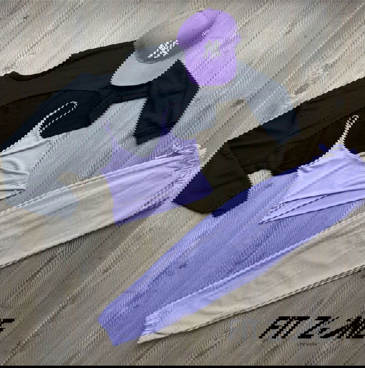 Trío basic joggers + top  + buzo manguito negro - Fitzone_ctg