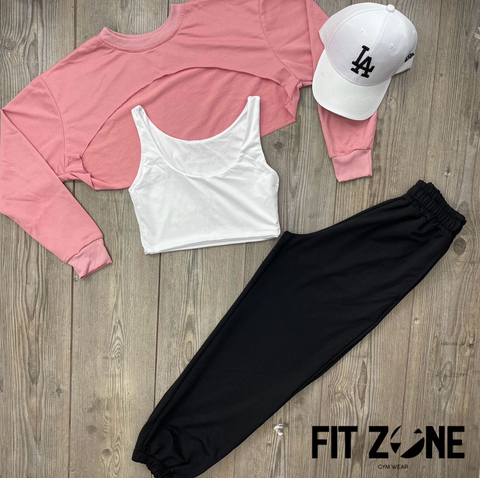 Trio basic joggers + top + buzo manguito palo rosa - Fitzone_ctg
