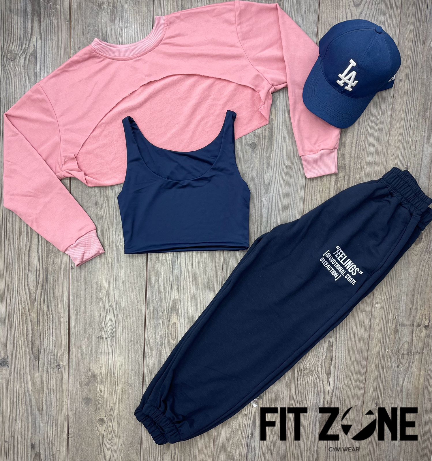 Trio basic joggers + top + buzo manguito palo rosa - Fitzone_ctg