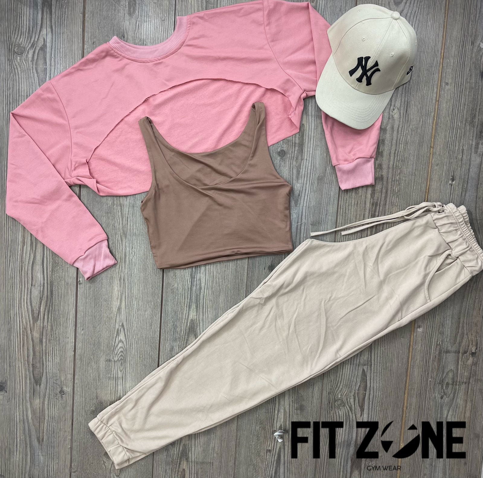 Trio basic joggers + top + buzo manguito palo rosa - Fitzone_ctg