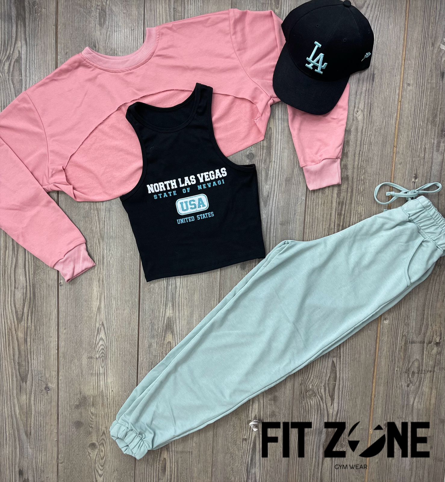 Trio basic joggers + top + buzo manguito palo rosa - Fitzone_ctg