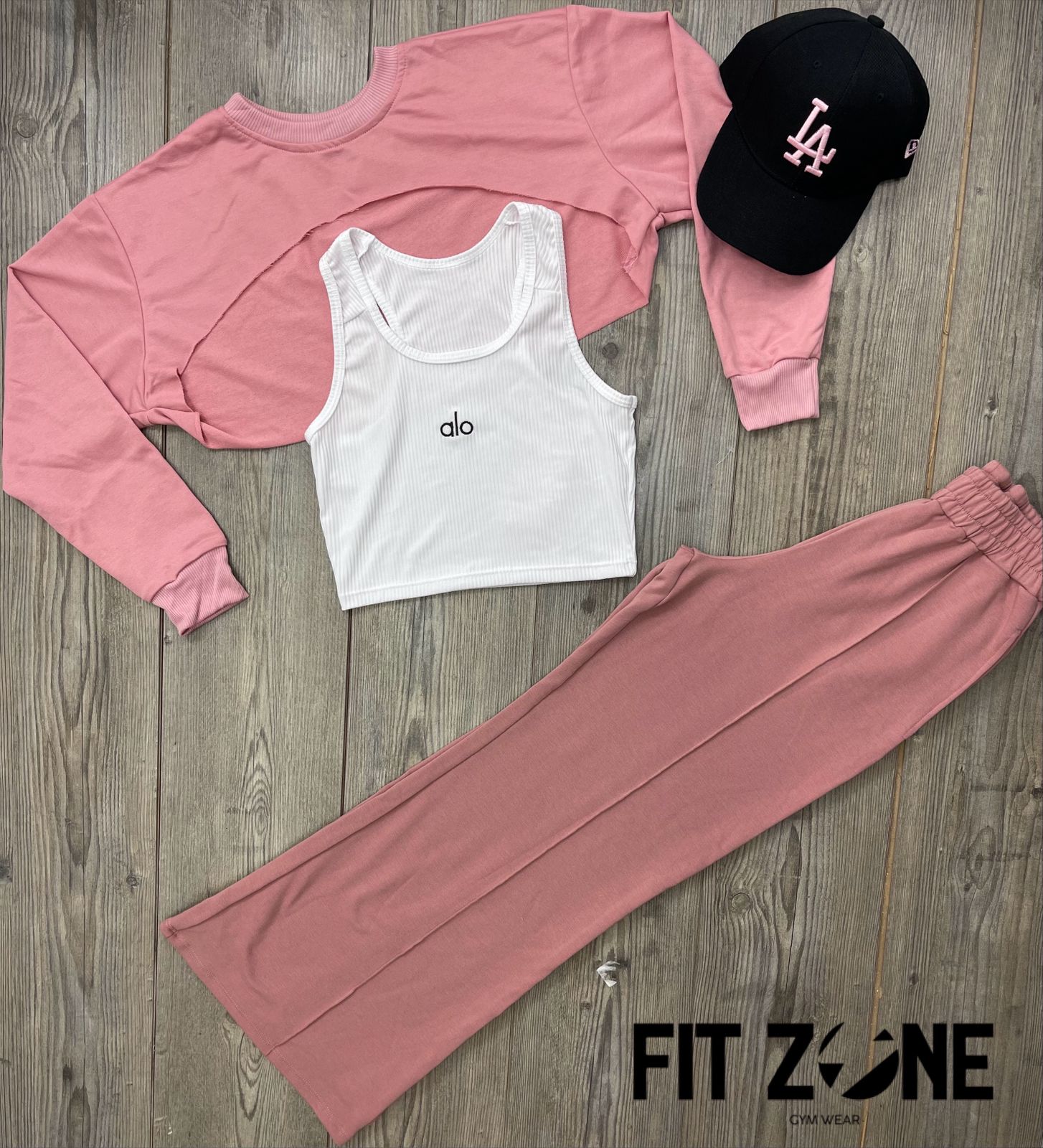 Trio basic joggers + top + buzo manguito palo rosa - Fitzone_ctg