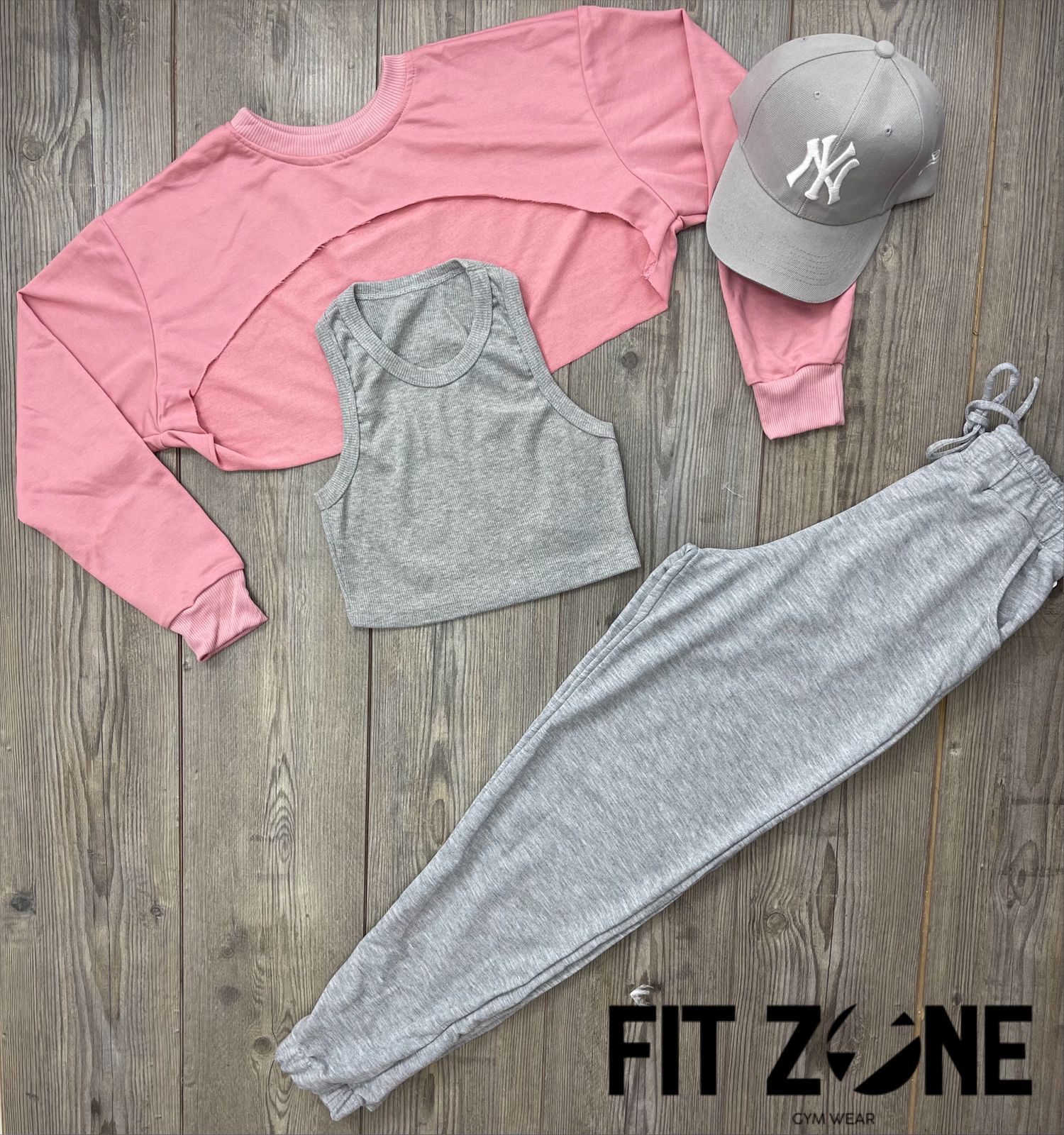 Trio basic joggers + top + buzo manguito palo rosa - Fitzone_ctg