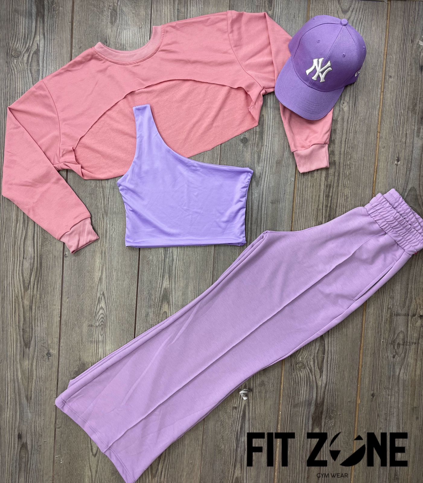 Trio basic joggers + top + buzo manguito palo rosa - Fitzone_ctg