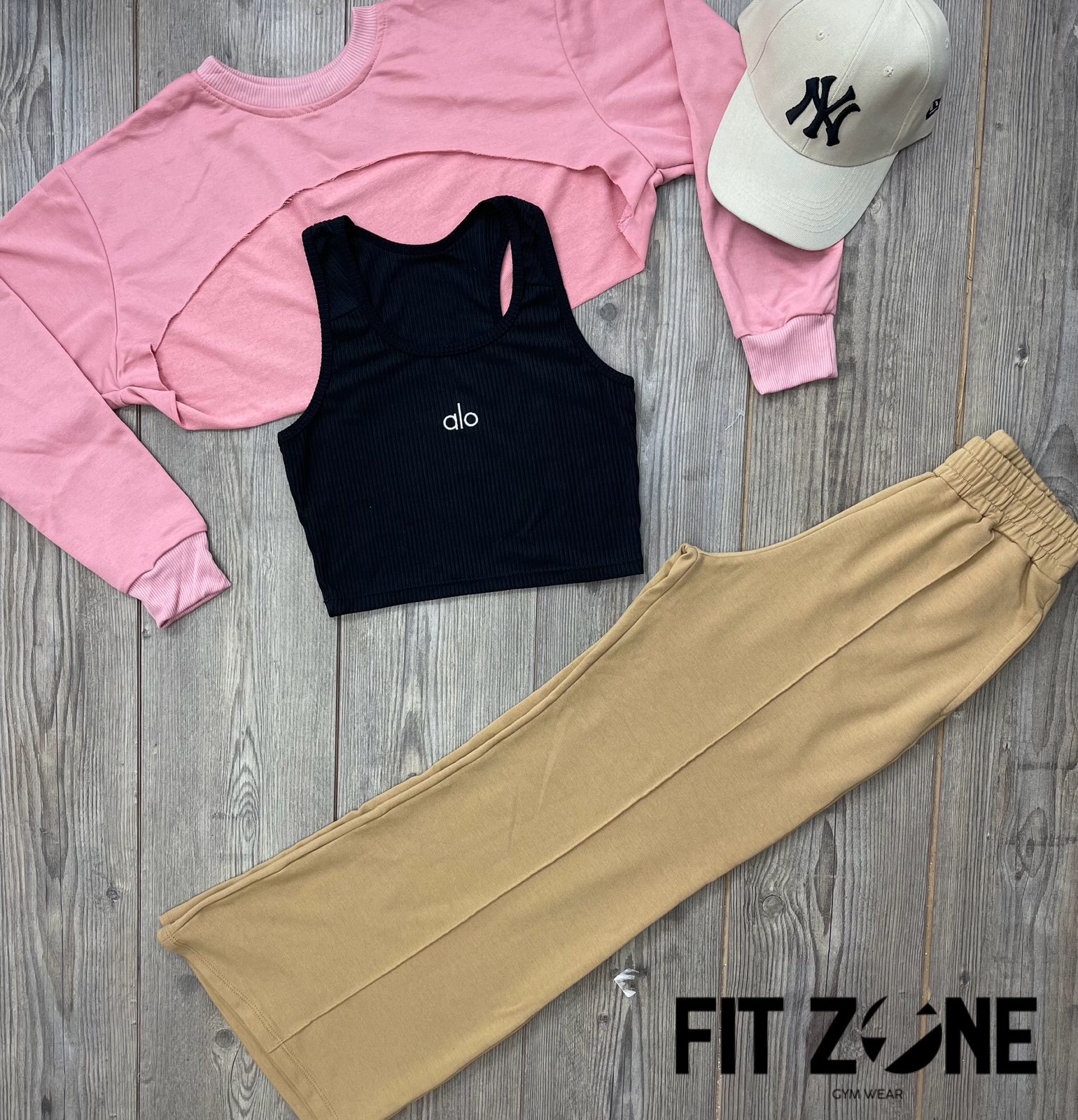 Trio basic joggers + top + buzo manguito palo rosa - Fitzone_ctg