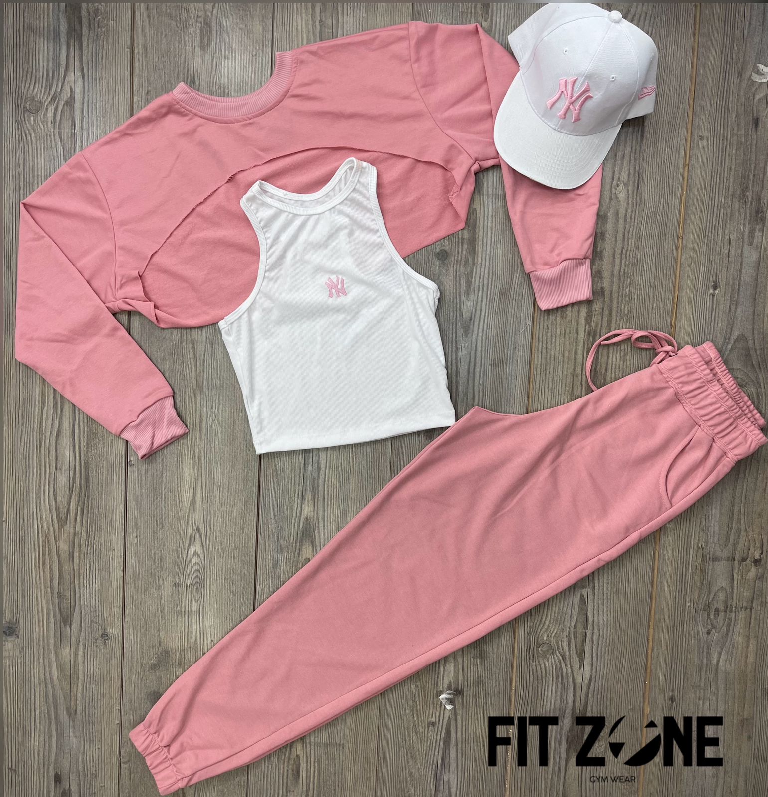 Trio basic joggers + top + buzo manguito palo rosa - Fitzone_ctg