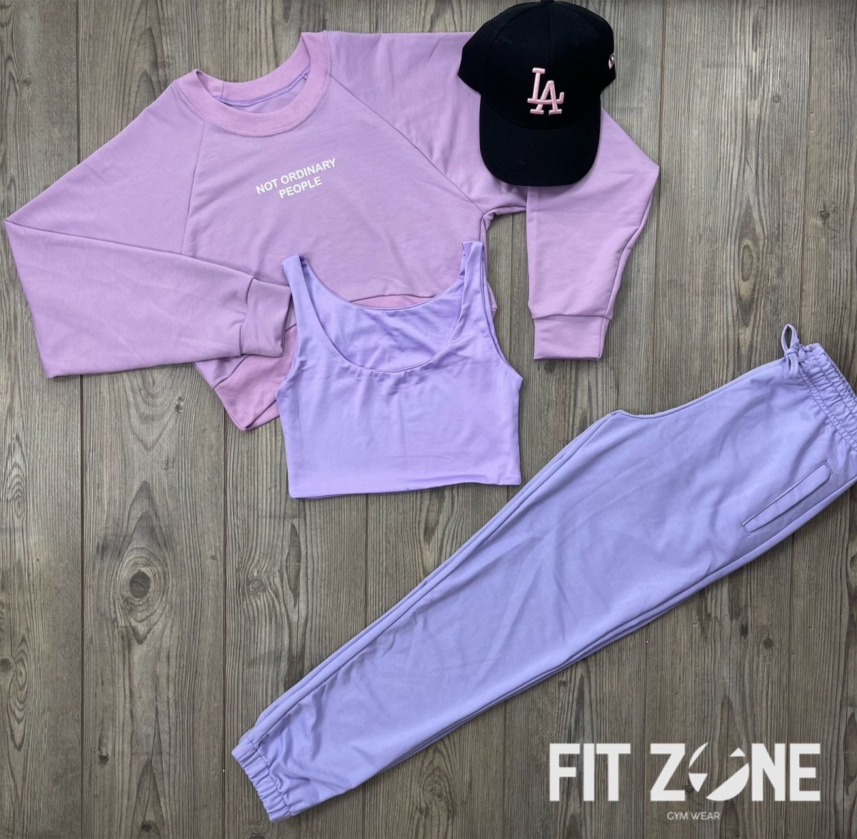 Trío basic joggers + top + buzo murcielago lila - Fitzone_ctg